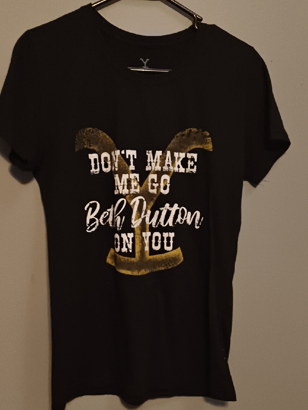 Black Short Sleeve Graphic Tee with Gold Anchor - Beth Dutton
